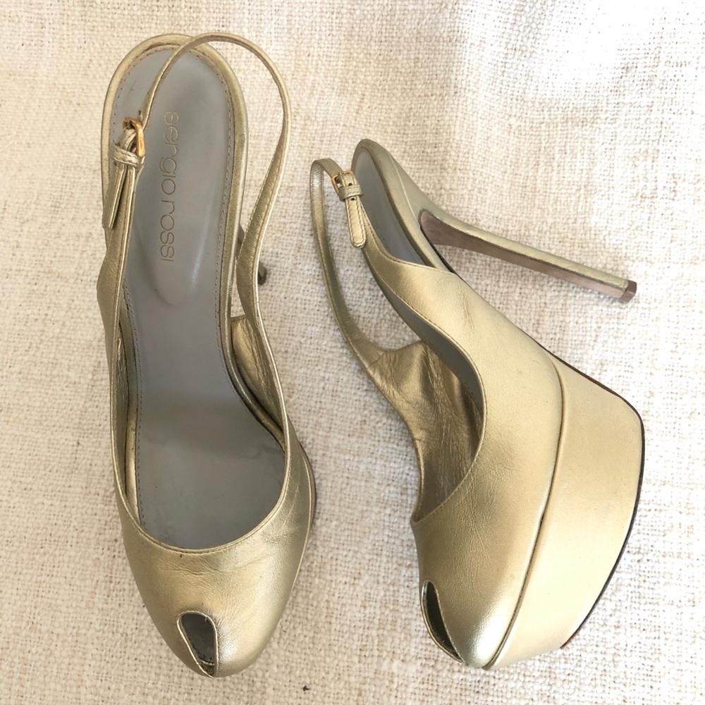 Sergio Rossi Soft Gold Slingback Heels